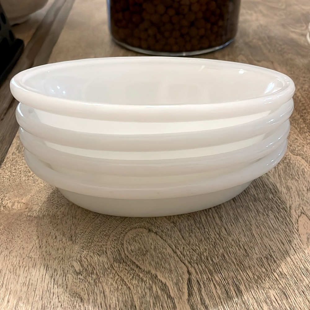 Vintage Glasbake USA 475 SET OF 4 small oval milk glass baking dishes